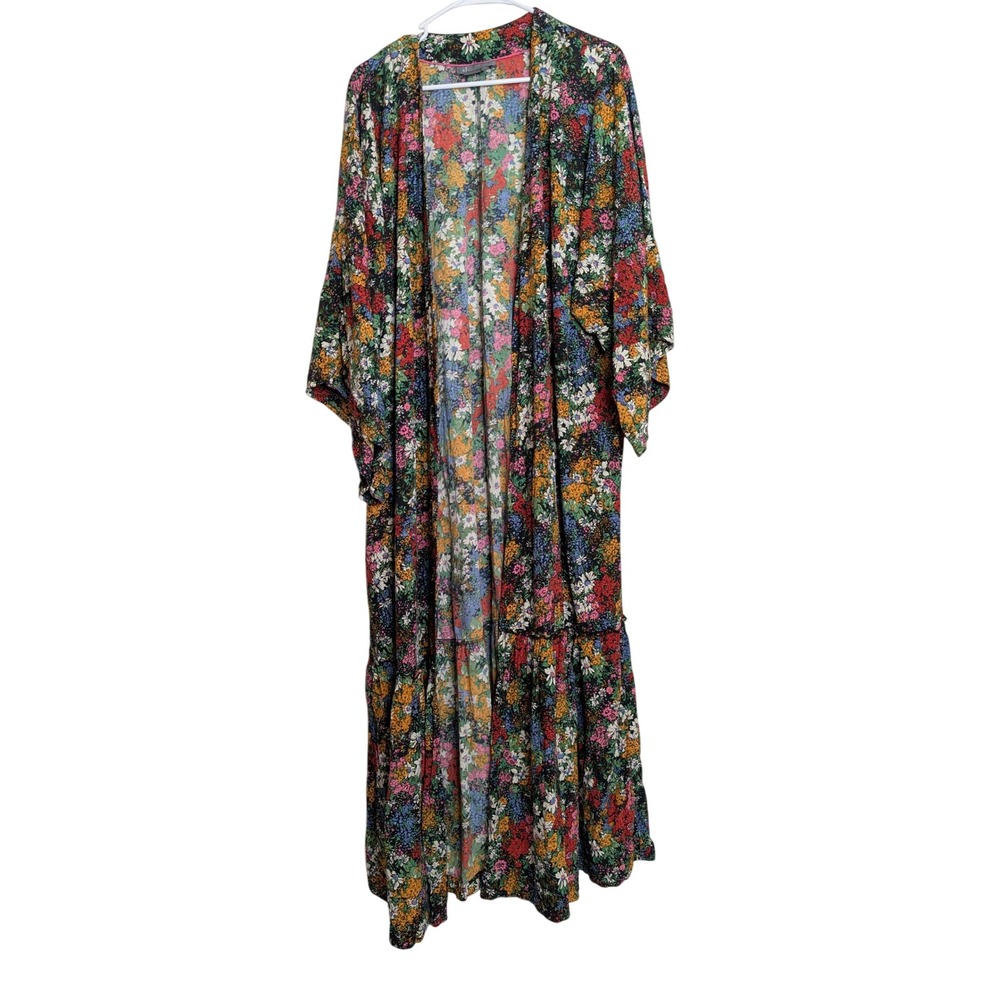 Anthropologie Boho Femme Sleep Kimono Floral Maxi Size M/L Ruffle Duster